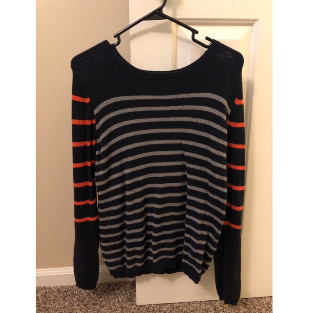 Blue, Orange and Grey Striped Sweater